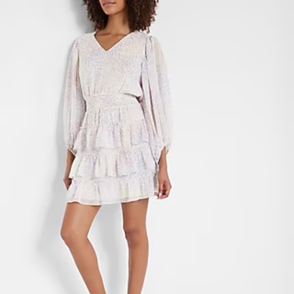 NWT EXPRESS printed smocked waist tiered mini dress Sz XS